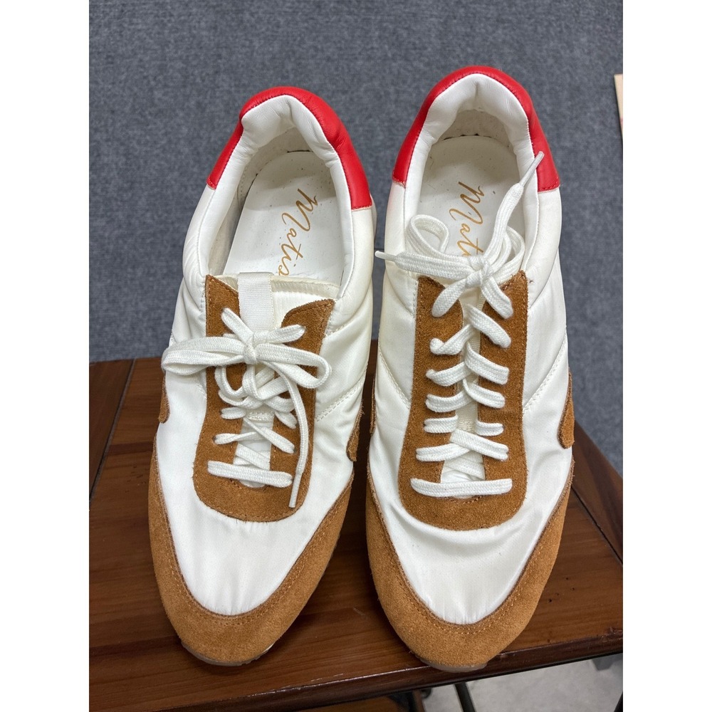 Matisse Farrah Sneakers Womens 7.5 Tan Suede Nylon Low Top Trainers White Red